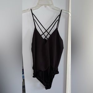 Charlotte Russe Black Strappy Front Bodysuit